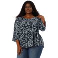 thumbnail image 3 of Women's Plus Size Blouse V Neck 3/4 Ruffle Sleeve PolDots Peplum Top Navy Blue 2X, 3 of 7