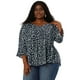 thumbnail image 3 of Women's Plus Size Blouse V Neck 3/4 Ruffle Sleeve PolDots Peplum Top Navy Blue 2X, 3 of 7