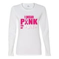 thumbnail image 2 of Wild Bobby Breast Cancer Awareness I Wear Pink for My Wife Breast Cancer Awareness Women Graphic Long Sleeve T-Shirt, White, Large, 2 of 6