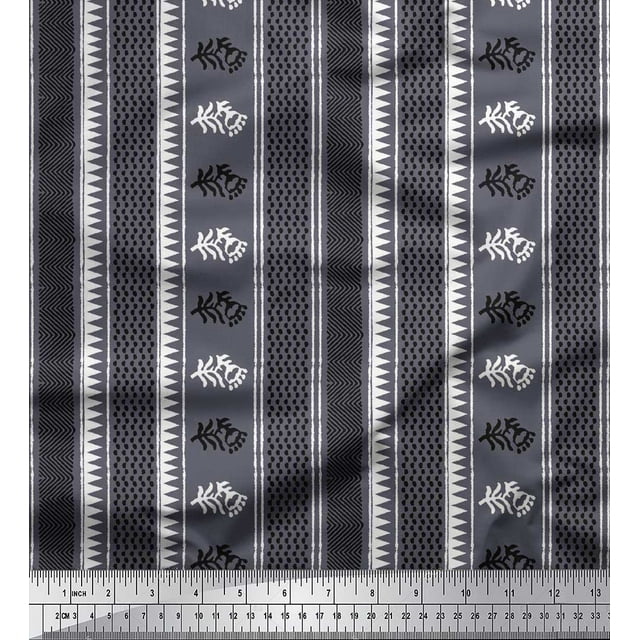 Soimoi Polyester Crepe Fabric Geometric & Striped Floral Block Decor Fabric Printed Yard 52 Inch Wide