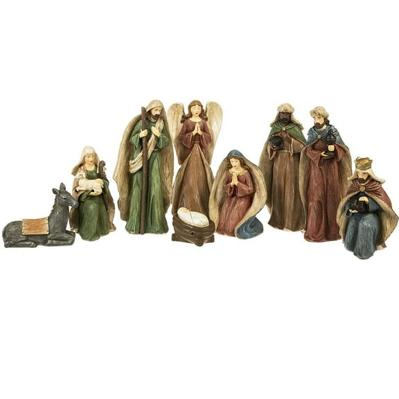 Distressed Brown Christmas Nativity 9 Piece Set New