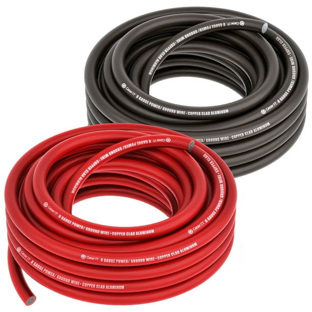 GearIT 8 Gauge Wire (25ft Each Black/Red) Copper Clad Aluminum CCA