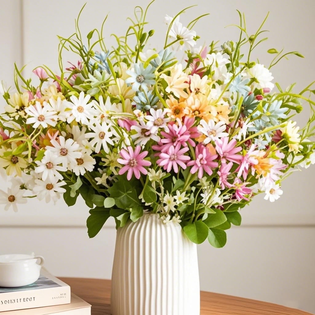 12 Bundles Wildflowers Artificial Flowers Outdoor Fake Daisy UV Resistant Silk Wild Flower Bouquets Faux Plants Plastic Greenery for Decoration Floral Arrangements Home Décor (Mix)
