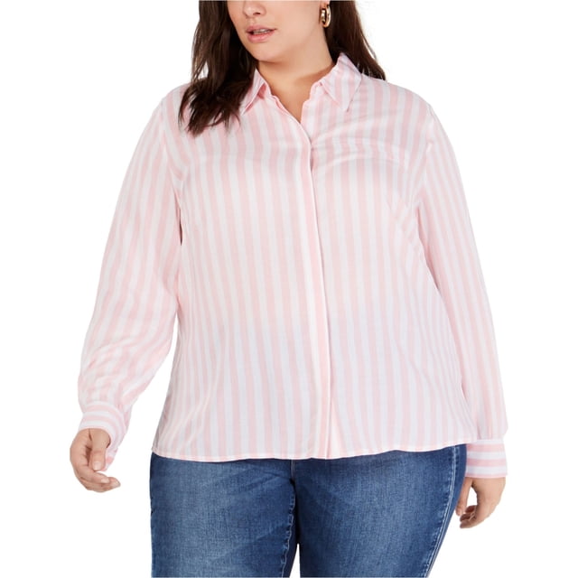 I.N.C Chemise à Rayures Douces pour Femmes, Rose, Grande Taille, 1X