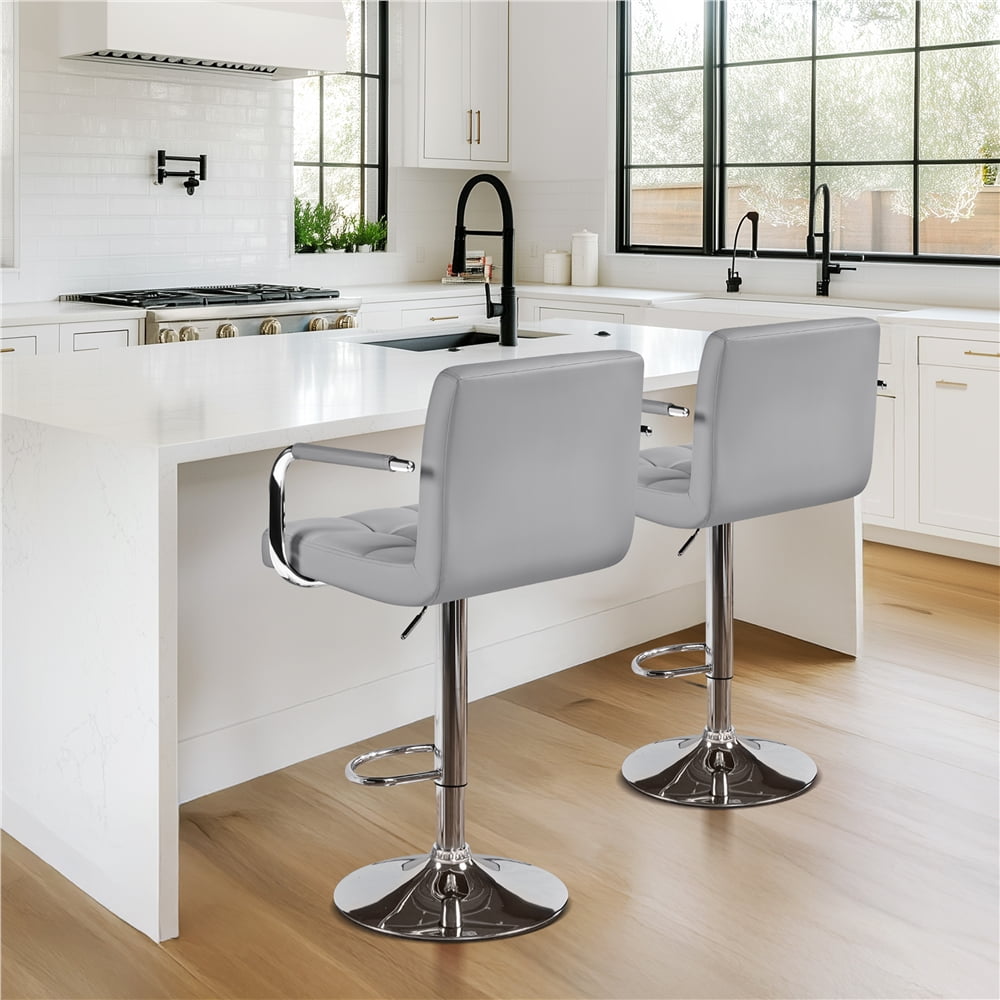 Alden Design Adjustable Swivel Bar Stools Modern Faux Leather Bar Chair Set of 2, Light Grey