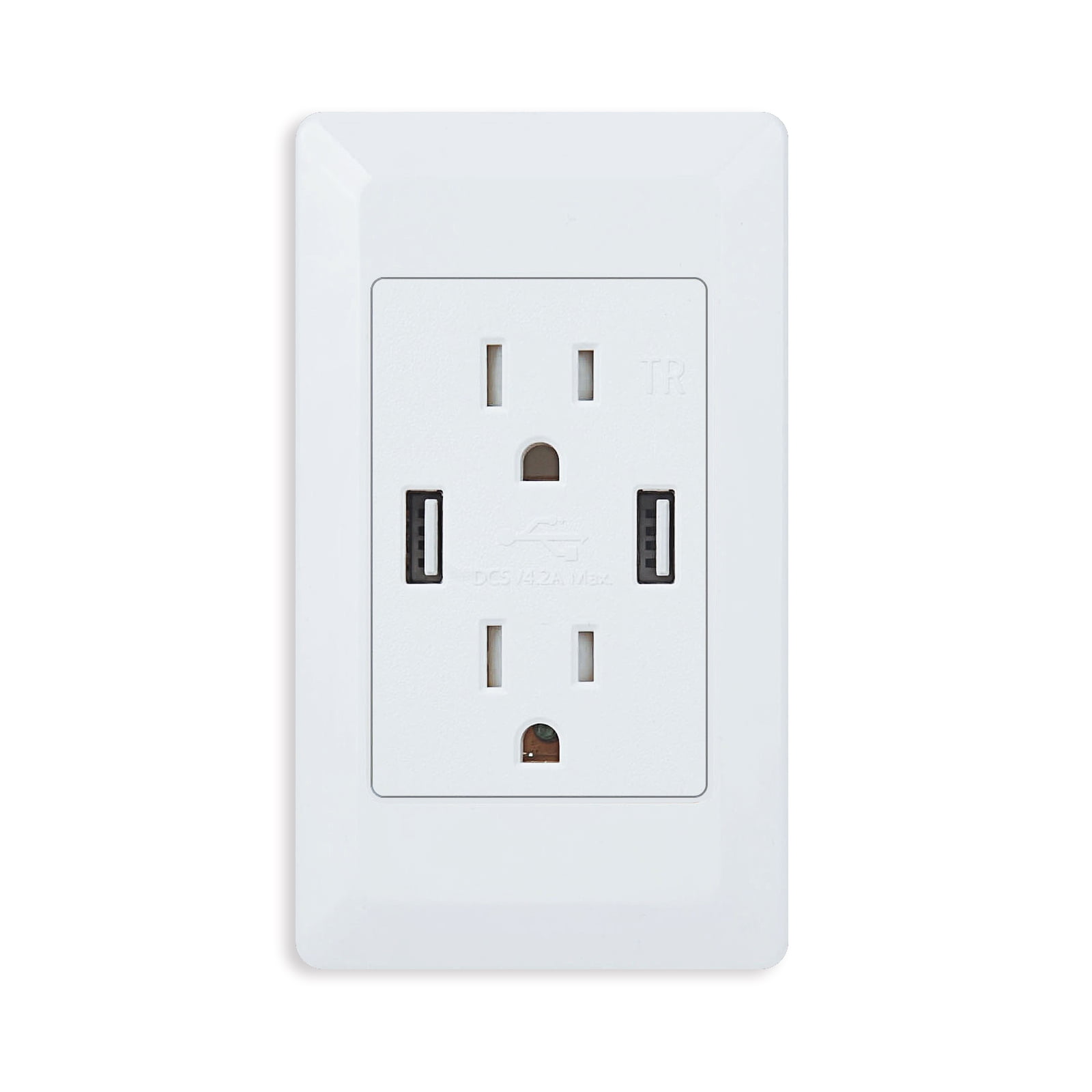 Double Wall Plug Socket 2 Gang 13A with 3 USB Charger Port Outlets White Plate