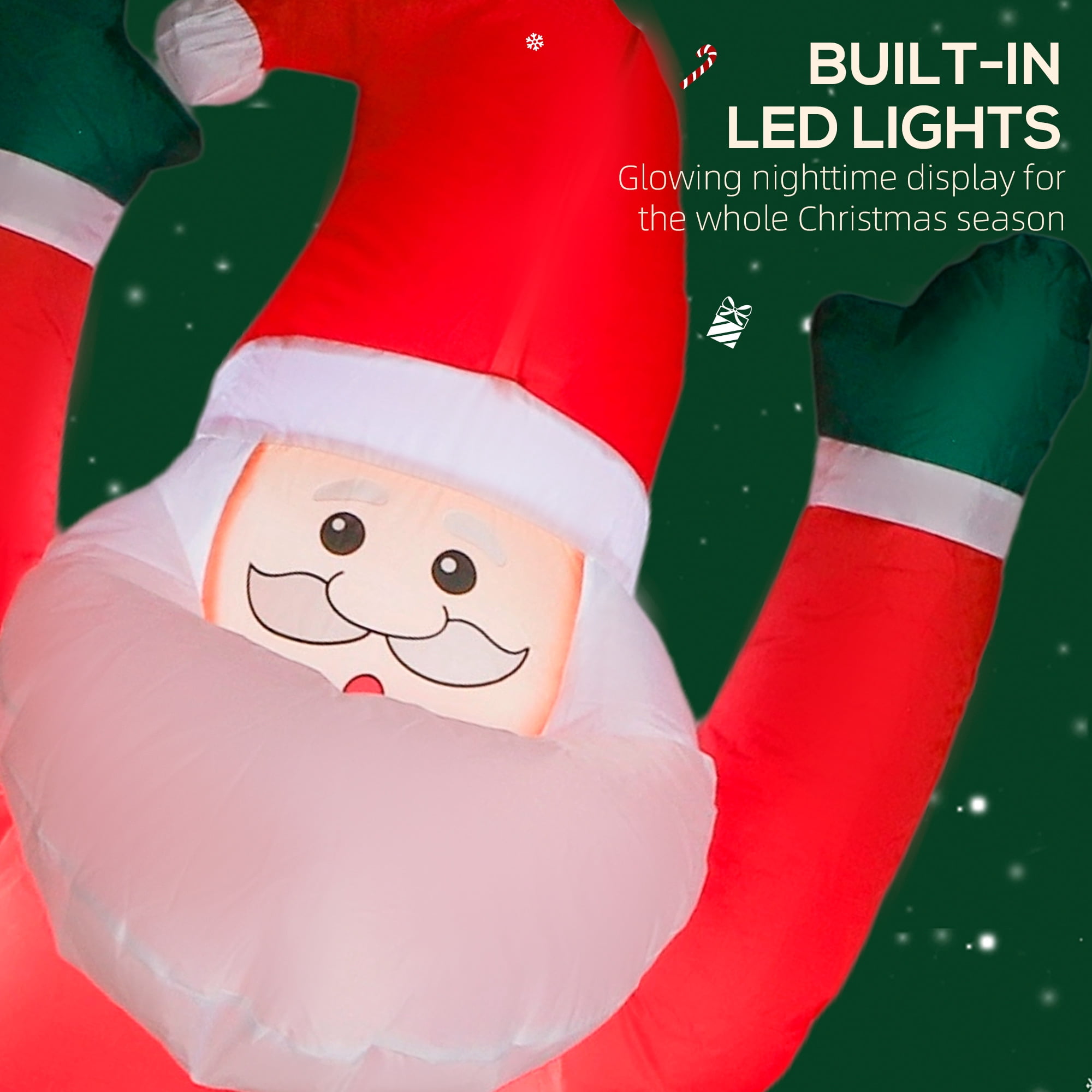 8ft Christmas Inflatables with 2 LED Light Arrays, Polyester & Stakes/Tethers, Outdoor Holiday Decor