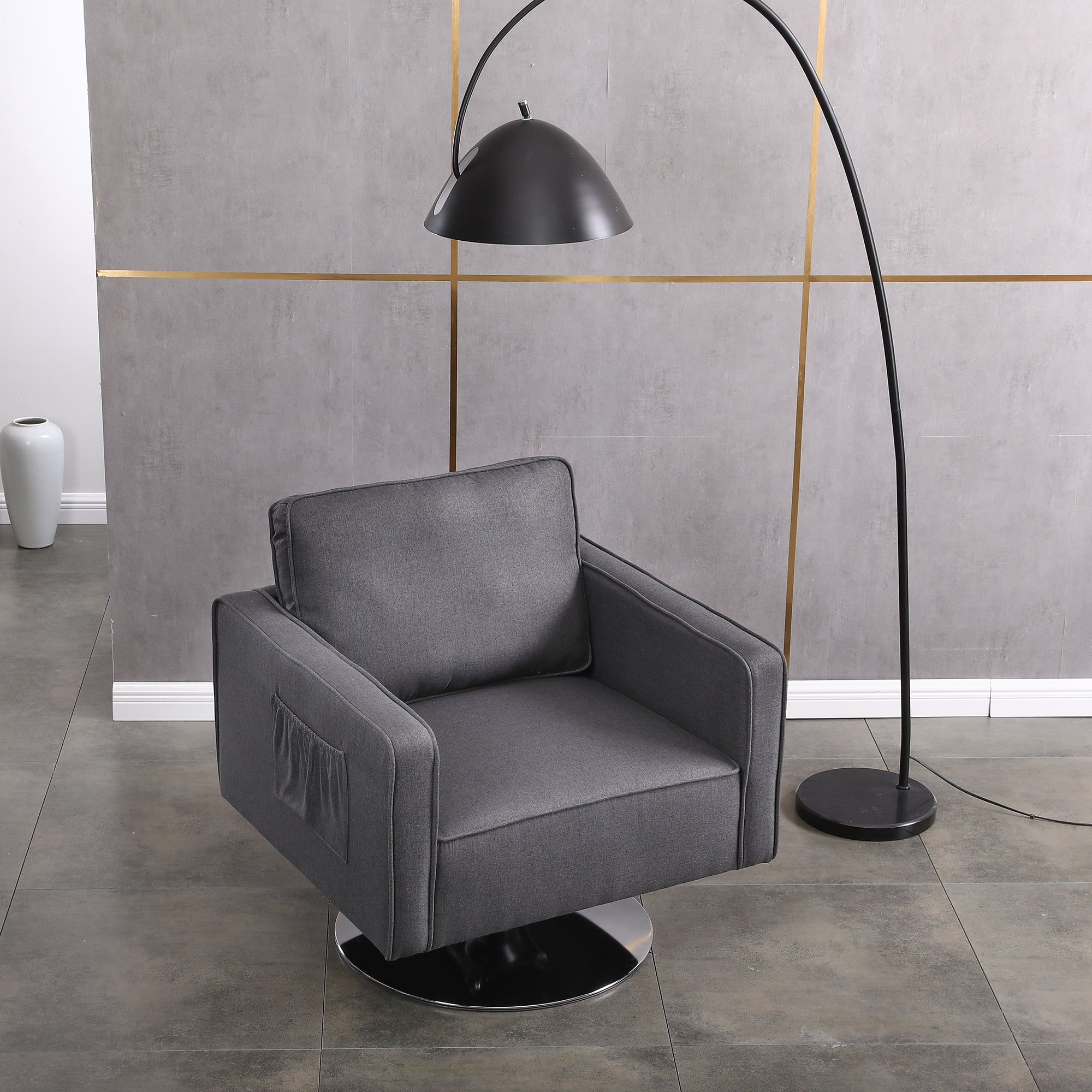 Kadyn Modern Teddy Fabric Swivel Accent Chair with 360 Degree Swiveling for Living Room, Dark Gray