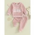 thumbnail image 2 of Bagilaanoe 2PCS Toddler Baby Girl Pants Set Letter Print Long Sleeve Sweatshirt Pullover Tops + Drawstring Sweatpants 6M 12M 18M 24M 3T Kids Casual Sweatsuits, 2 of 9