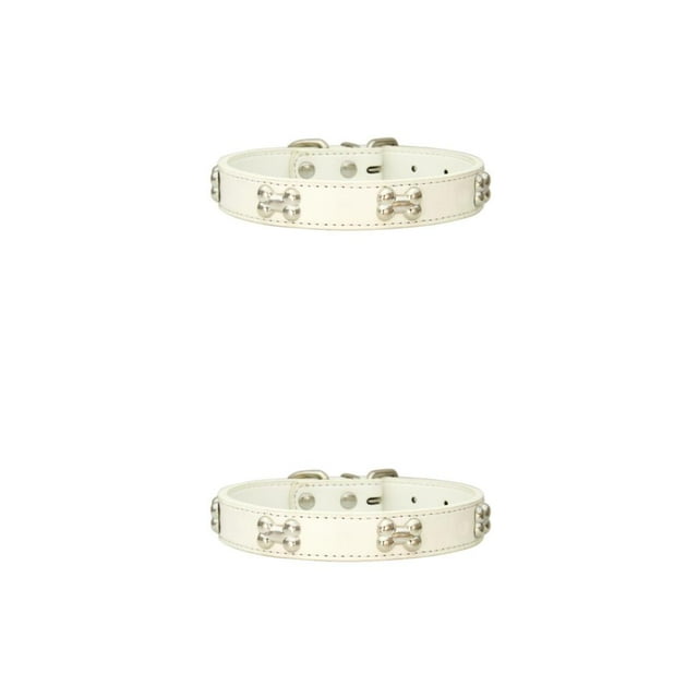 Youkk Élégant PU Col de Chat avec Boucles Réglables et Durables Tailles Multiples Disponibles Colliers de Chiens Blanc 1.5 * 37cm 2Set
