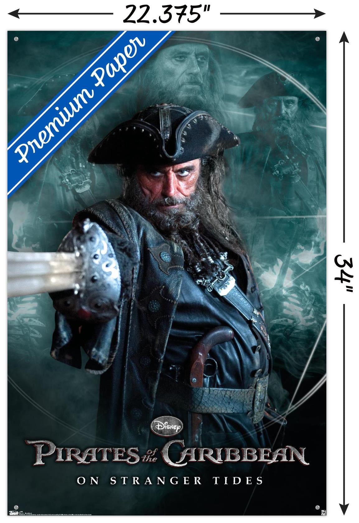 Disney Pirates of the Caribbean: On Stranger Tides - Black Beard Wall Poster with Push Pins, 22.375" x 34"