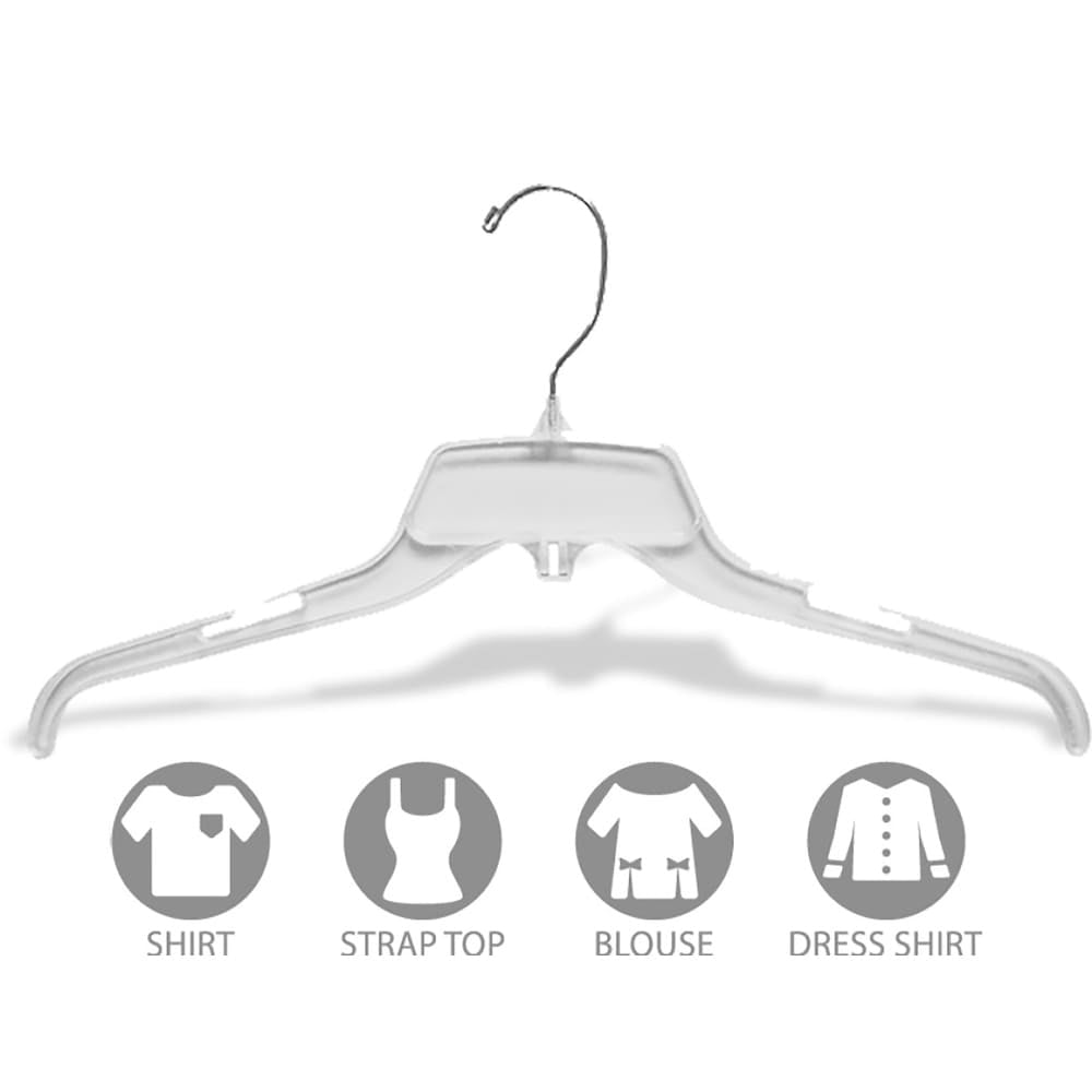 INTERNATIONAL HANGER Clear Plastic Top Hanger with Notches for Top Straps, 50 Pack