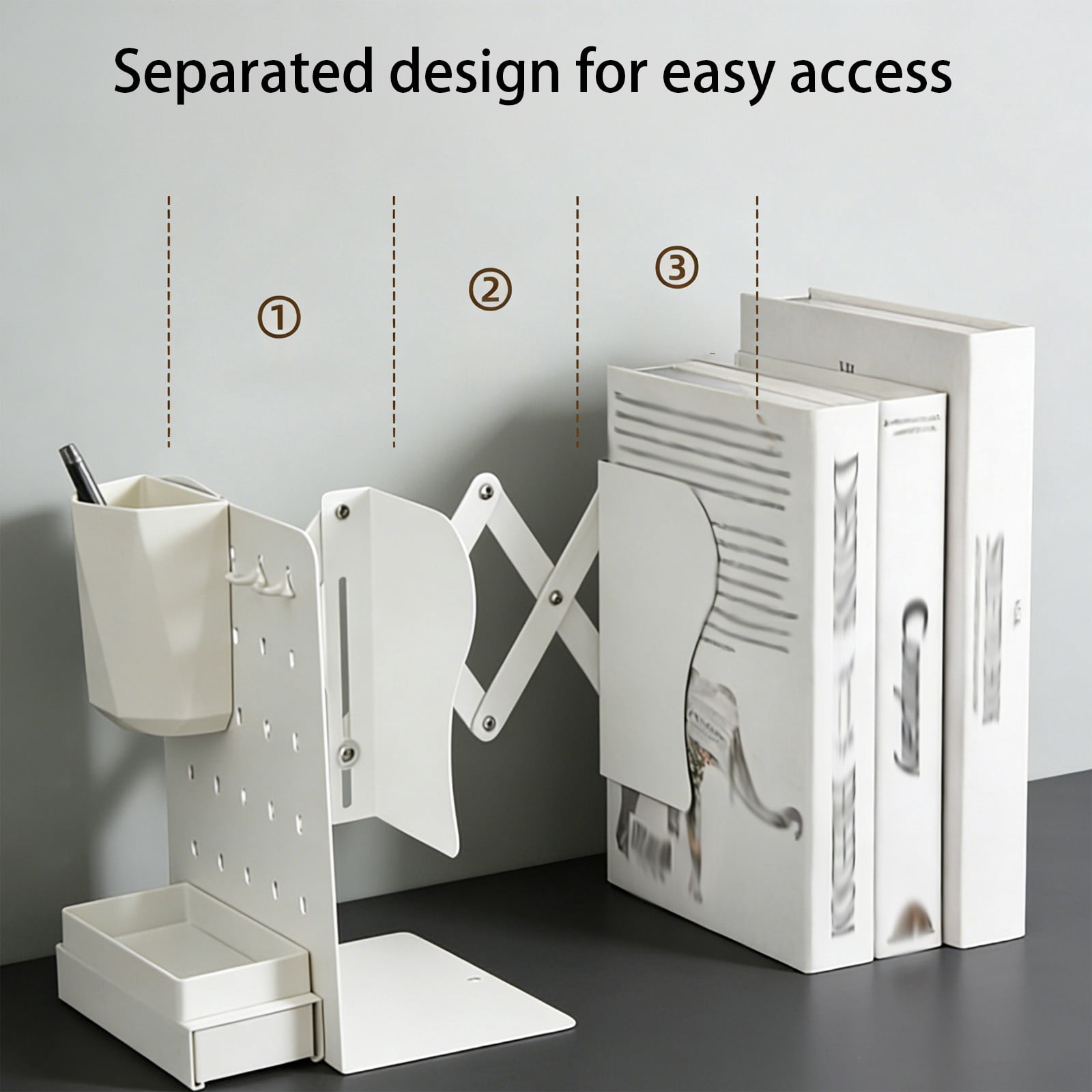 Specollect 1 Pcs Adjustable Desktop Organizer Stand with Storage Box Pen Holder Hooks for Office Supplies Home Study Desk Accessories Multifunctional Rack