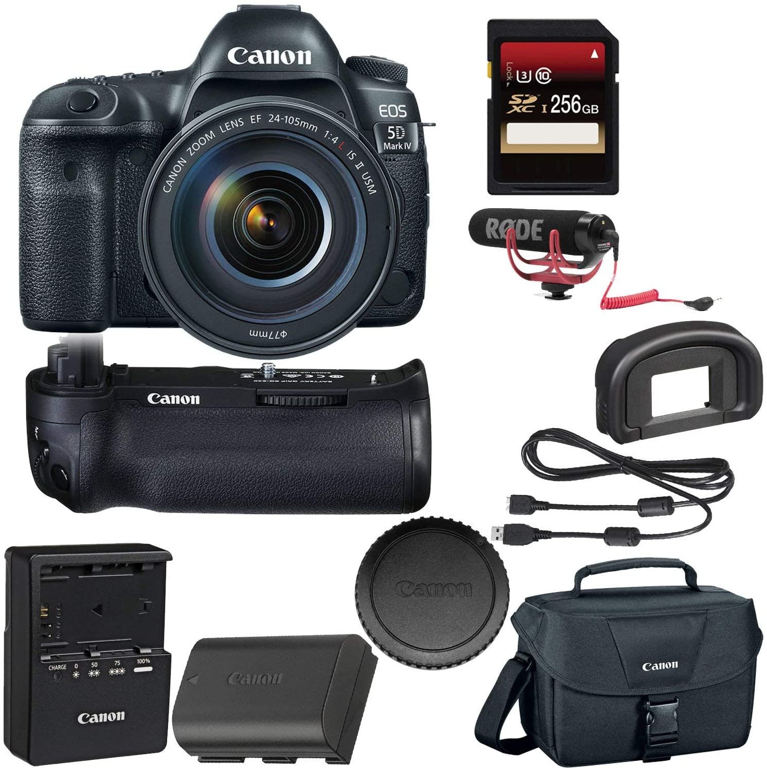 Canon EOS 5D Mark IV DSLR Camera with 24-105mm f/4L II Lens + Canon BGE20 Grip + 256GB SDXC Card + Rode VideoMic GO + More - image 2 of 7
