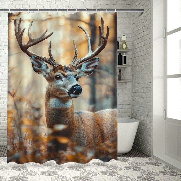 Patifu Deer Antlers Forest Washable Shower Curtain 100% Polyester with Hooks for Bathroom Decoration 36"x72