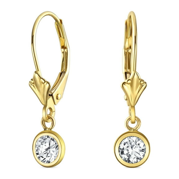 Bling Jewelry Womens Petite Heart Shape Dangle Chandelier Earrings in 14K Gold with CZ Bezel Set