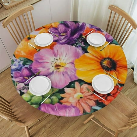 

Autua Flowers Fruit Vibrant Round Table Cover Stain Resistant Washable Indoor Outdoor Kitchen Dining Wedding Parties Tablecloth 100% Polyester Fiber 31 -35