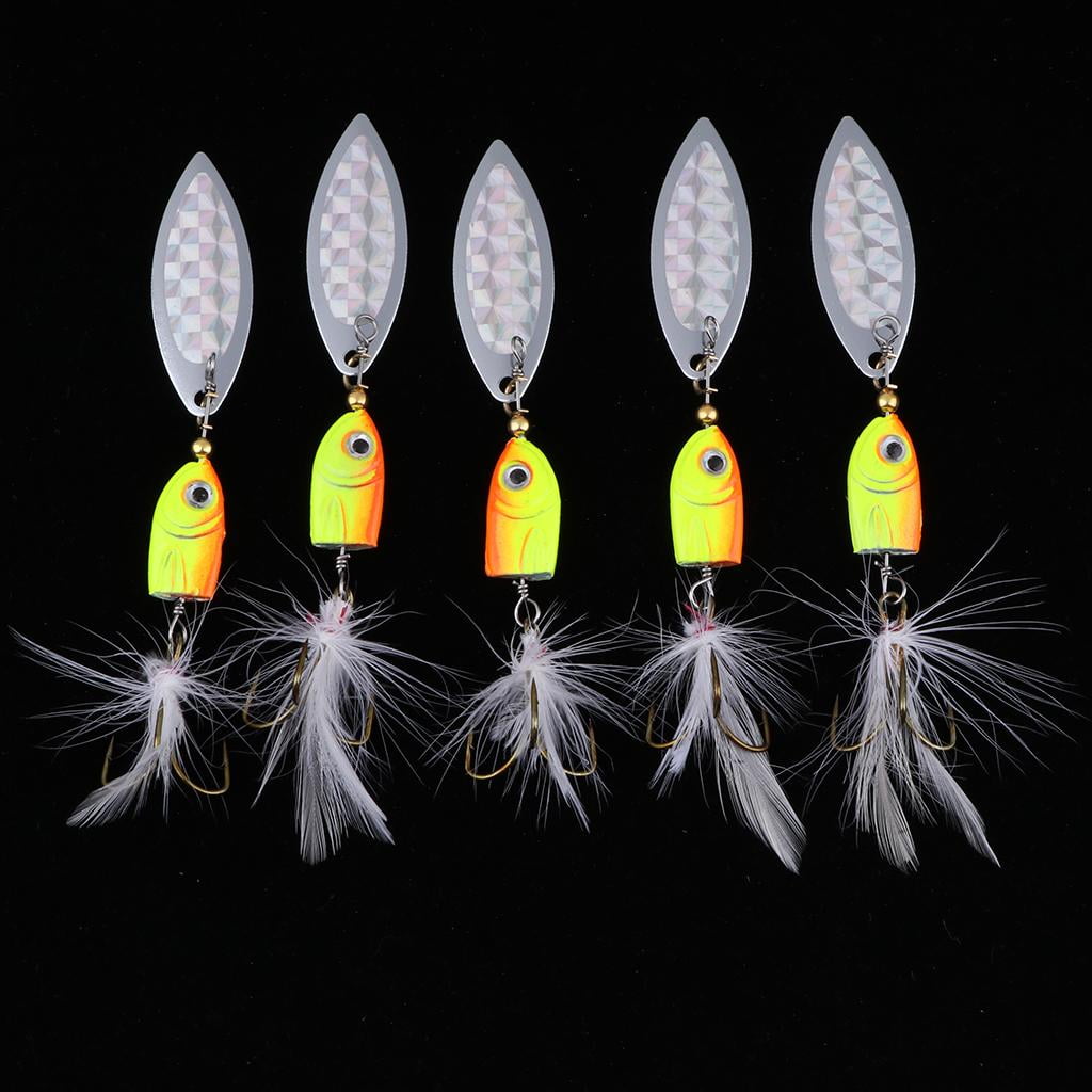 5 Pieces in 1 Metal Hard Fishing Lures Spinner Bionic Bait with Treble Hooks 