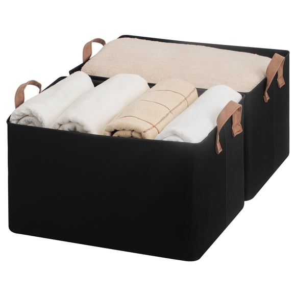StorageWorks Fabric Storage Bins, 45L Extra Large Closet Organizers and Storage for Clothes, Storage Baskets for Shelves, Linen Storage Box with Handles & Metal Frame, Black, 2-Pack