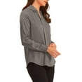 thumbnail image 4 of CAMISAS ELEGANTES PARA MUJER INSPIRADAS CHIC, CON CUELLO PUNTA V Y MANGAS LARGAS, BLUSA DE SATÉN SUAVE M GRIS, 4 of 6