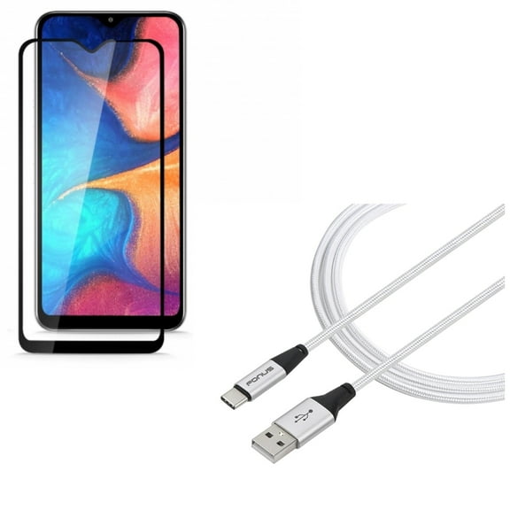 Galaxy A50/A20 Anti-Glare Screen Protector w Type-C 10ft USB Cable - Tempered Glass Matte Anti-Fingerprint, Charger Cord Power Wire for Samsung Galaxy A50/A20