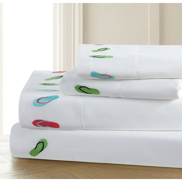 Flips Embroidered 4piece Sheet Set Queen