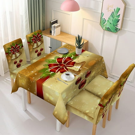 

Skearow Christmas Tablecloth Xams Tablecloths Rustic Polyester Table Cloths Home Decor Rectangle Cover Washable Party Dining Room Golden Bell Set of 4 Chair Cover
