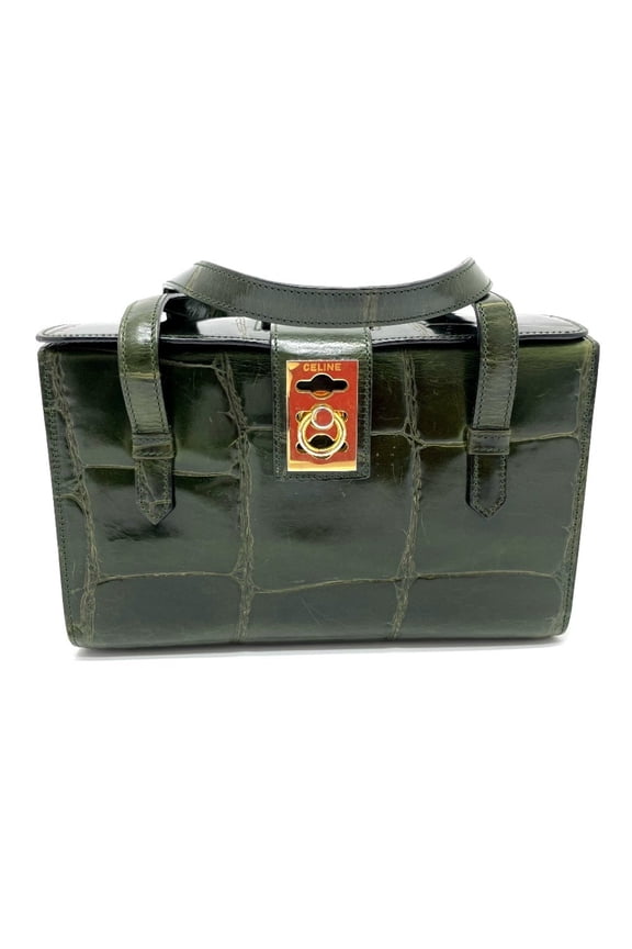Pre-Owned CELINE Crocodile Embossed Vanity Box Handbag in Green Leather for Women (Fair)