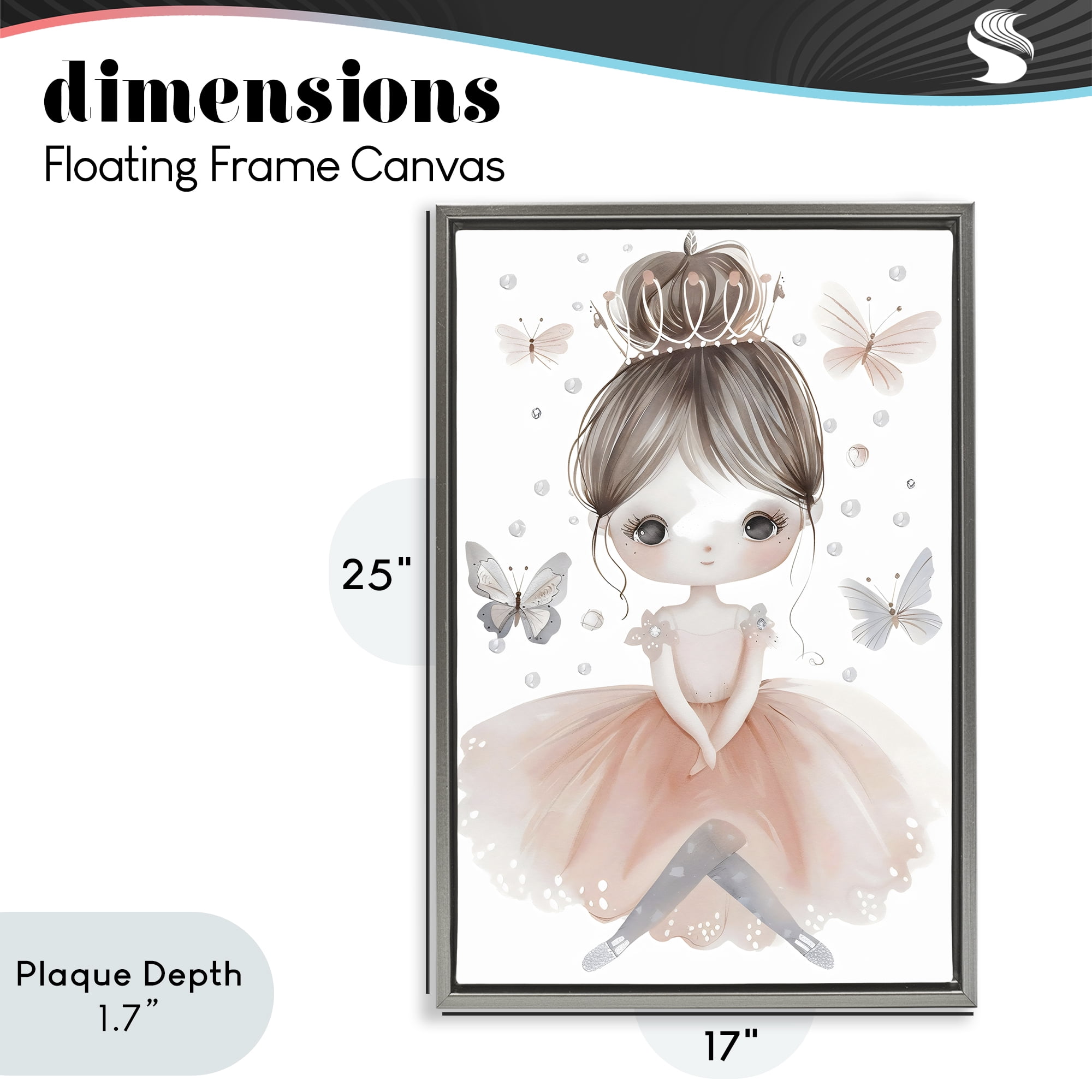 Stupell Industries Sweet Butterfly Fairytale Princess Gray Framed Floater Canvas Wall Art, design by Creative Studio