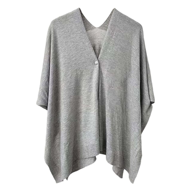 Women Fall Fashion Shawl Thin Solid Color Knitted Cardigan Buckled Versatile Cape,Color:Grey