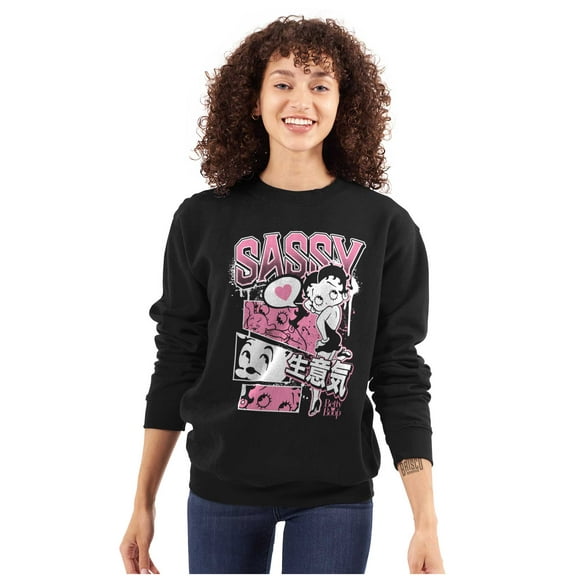 Betty Boop Sassy Kanji Comic Panels Women Crewneck Sweatshirt Brisco Brands S