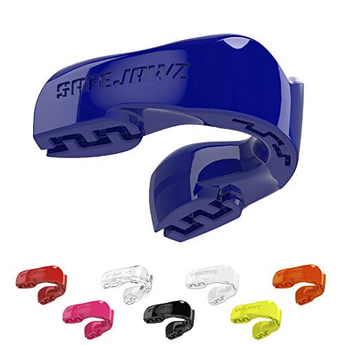 SAFEJAWZ Mouthguard Slim Fit, Adults and Junior Mouth Guard with Case for Boxing, Basketball, Lacrosse, Football, MMA, Martial Arts, Hockey and All Contact Sports (Blue, Youth (Up to 11