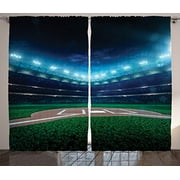 Red Vow Sports Decor Curtains by, Professional Baseball Field at Night with Spotlights Playground Stadium League Theme, Curtain for Bedroom Living Room 2 Panel Set, 80" W by 63" L, Green Blue