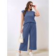 thumbnail image 4 of Two Piece Sets for Women Summer Vacation Outfits Cap Sleeve Tops Lounge Matching Sets Clothing Royal Blue S, 4 of 9