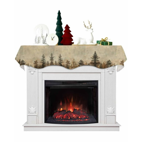 Brown Forest Fireplace Mantel Scarf Table Runner, Vintage Tree Farmhouse Botanical Winter Garland Mantel Top Tablerunners Dresser Scarves Cover Decorations for Windows Party Living Room 90''x17''