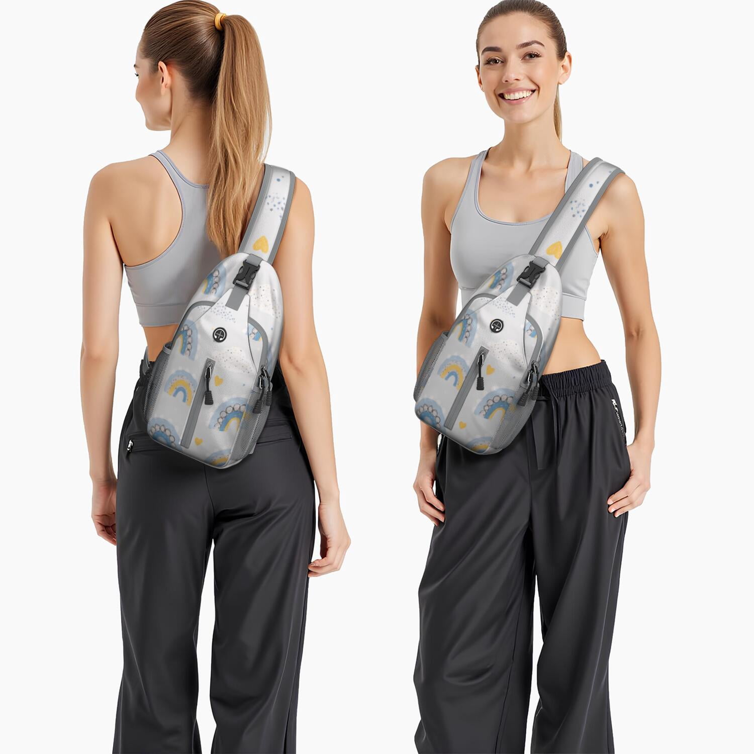 Rainbow Cartoon Crossbody Sling Bag for Women Men Hiking Sling Backpack Sling Backpack for Traveling Office Hiking Sling Pack Trendy Sling Backpack