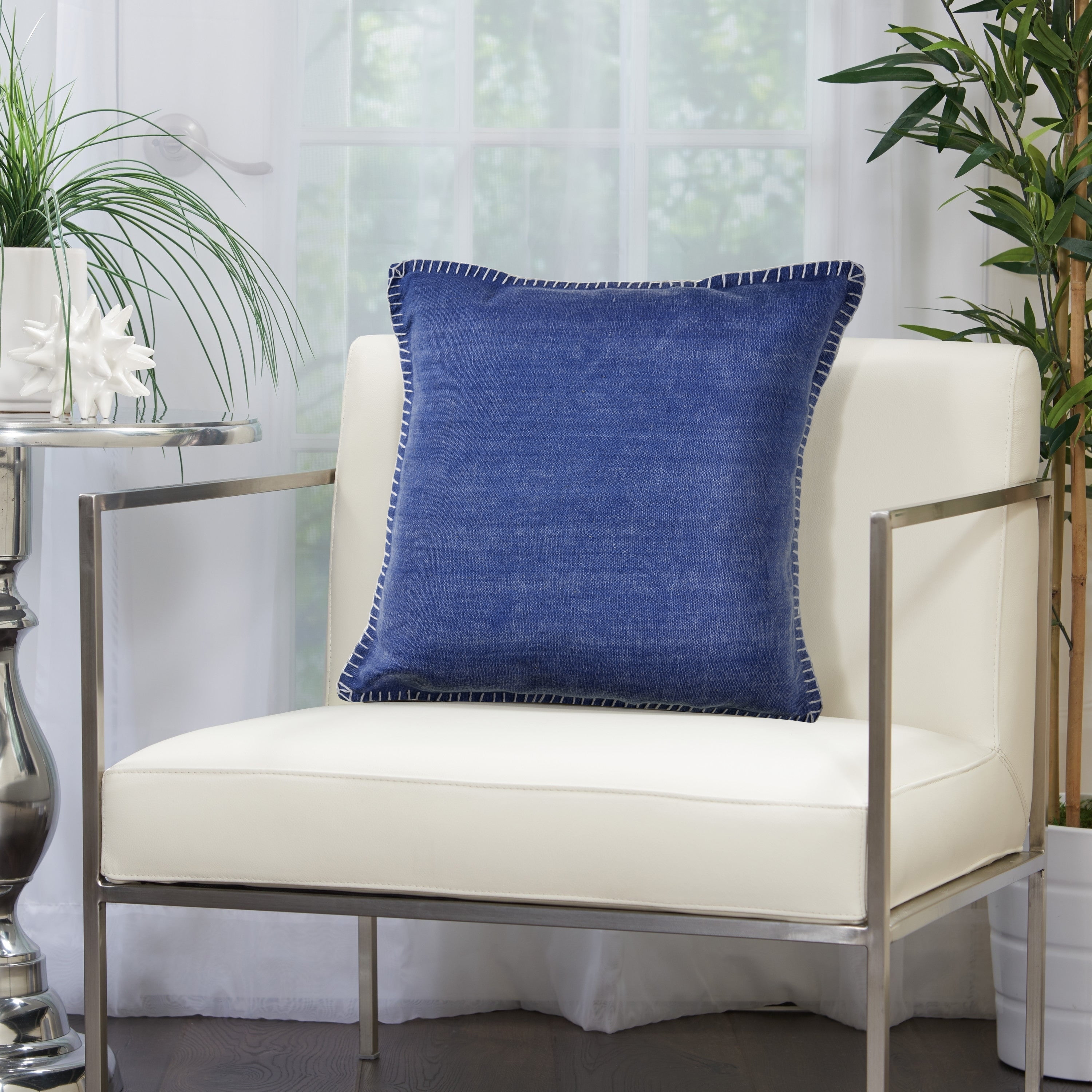 Ox Bay Twilight Blue Solid Organic Cotton Square 2 Piece Pillow Feather Filled Set