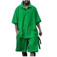 thumbnail image 1 of TIMIFIS Men's 2 Piece Short Outfits Set Summer Shirts and Ensembles Shorts Mode Décontractée Couleur Unie Fermeture Éclair Short Manche Col Rabattu - Automne, 1 of 6