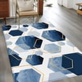 thumbnail image 4 of 2.7x5 Area Rugs, Navy Blue Marble Non-Skid Rubber Backing Large Rectangle Rugs - Living Room Bedroom Home Office, Gold White Geometric Hexagon Modern Indoor Floor Mat Carpets Washable Rug, 4 of 9