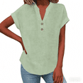 thumbnail image 6 of Cmfcve Linen Shirt for Women Summer Button Down Short Sleeve V Neck Tops Solid Color Comfy Blouses Casual Dressy Tunic Top, 6 of 9