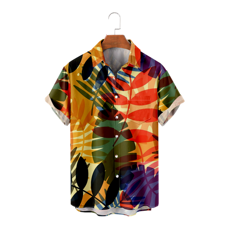 

MLFU Plus Size Short Sleeve Button Down Shirts Regular Lapel Print Tops Summer Clothing Size 100-170/XXS-8XL