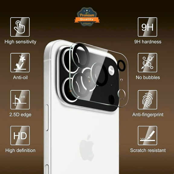 For Apple iPhone 17 Pro (6.3") Camera Lens Protector Tempered Glass, Clear, Scratch-Resistant, 9H Hardness Back Protection