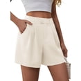 thumbnail image 2 of Airmenty Women's Shorts Summer Dressy Casual Short Elastic Waist Wide Leg Suit Tailored Shorts Comfy Elagant Work Trouser Shorts with Pockets, 2 of 6
