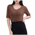 thumbnail image 2 of Ashirexll Short Sleeve Shirts for Women, Summer Tops for Women, Women's Casual Solid Color 1/2 Sleeve T-shirt V-Neck T-shirt Home Blouses, 2 of 5