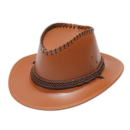 

Heiheiup Adult Fashion Sun Protection Solid Western Cowboy Hat Leather Windproof Hat Mens Western Hats