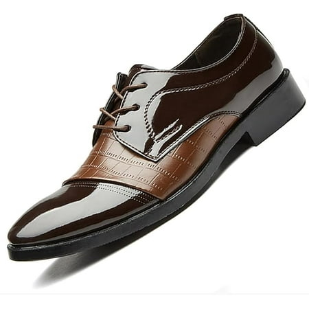 Men s Vintage Patent Leather Cap Toe Two-Tone Dress Shoes Modern Formal Business Lace Up Round Toe Oxford
