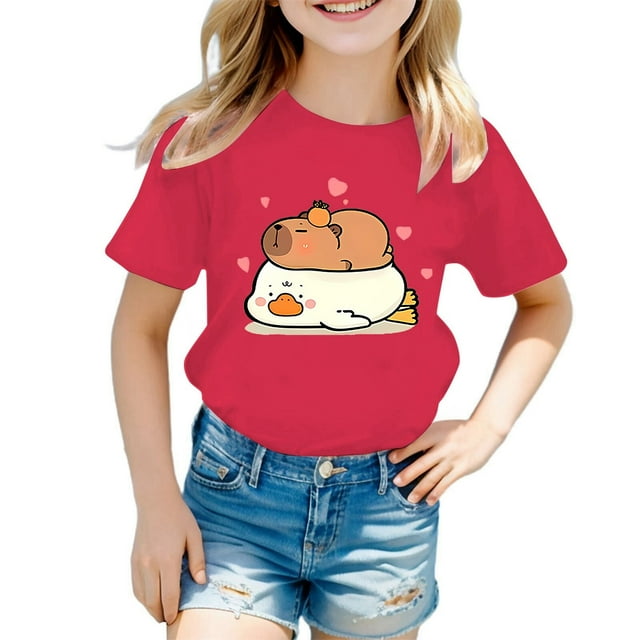 JTieacloth T-Shirt Décontracté à Manches Courtes pour Garçons et Filles, Col Rond, Imprimé Animal de Dessin Animé, Tailles 10-12 Ans