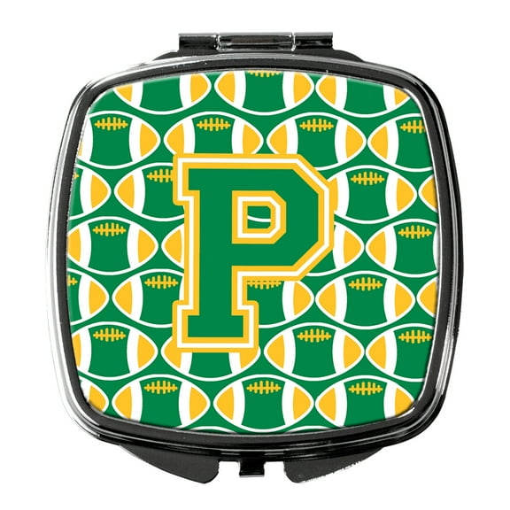 Letter P Football Green and Gold Compact Mirror CJ1069-PSCM