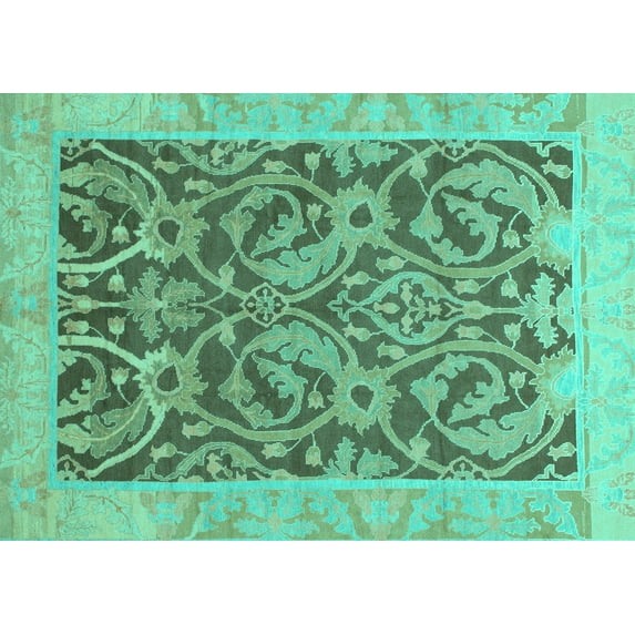 Ahgly Company Machine Washable Indoor Rectangle Abstract Turquoise Blue Modern Area Rugs, 5' x 8'