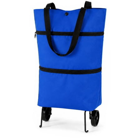 Foldable Shopping Cart with Wheels 2 in 1 Rolling Grocery Tote Bag Portable Foldable Trolley